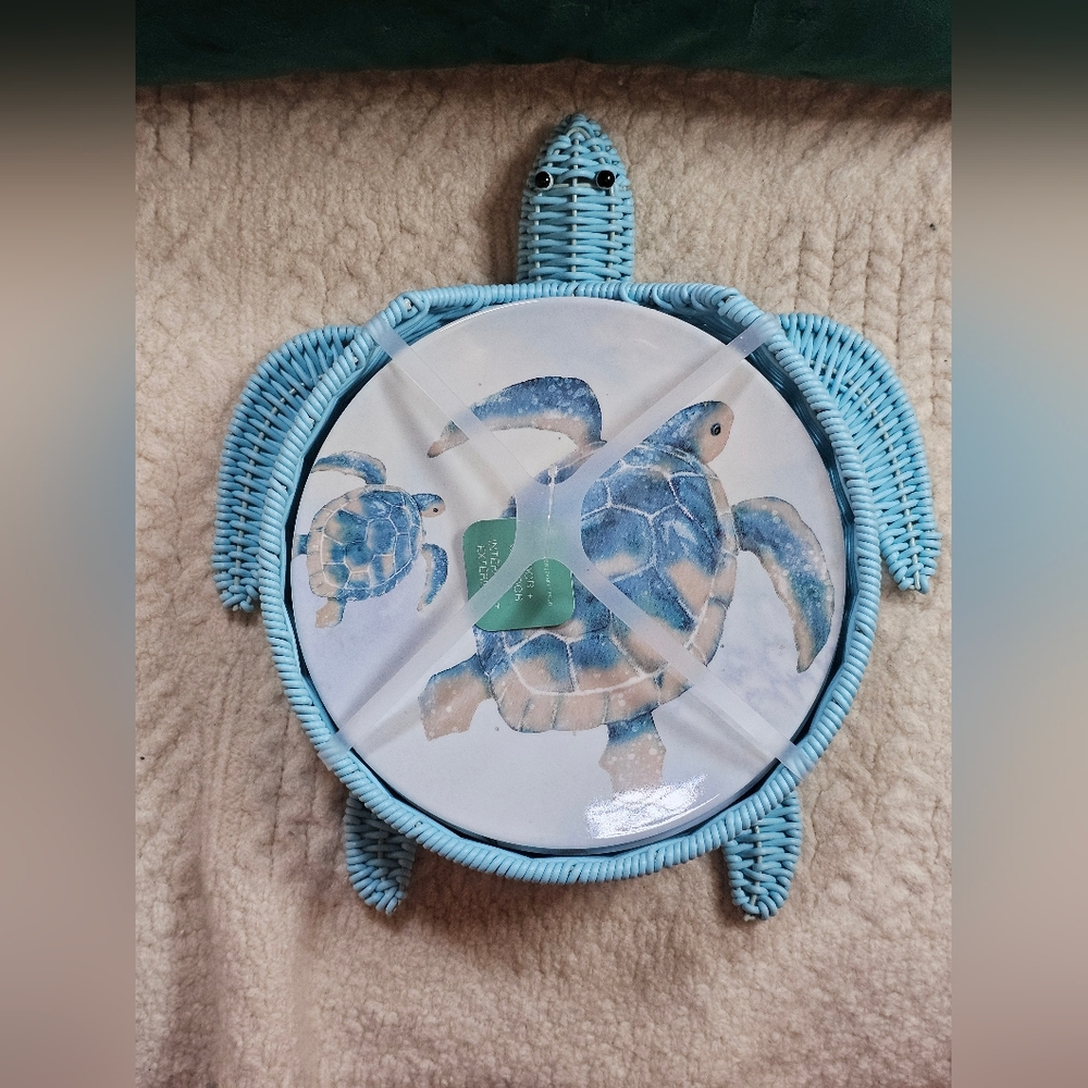 Blue Turtle Wicker Plate Set